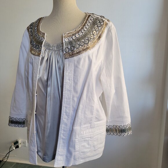 CHICO’s TOP BEADED LILO SILVER MEDALLION JACKET W/Silver Tunic (Size: 2) - Picture 11 of 16